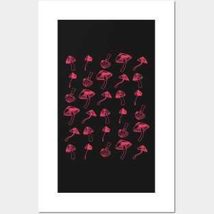 Mushrooms on Black Posters and Art